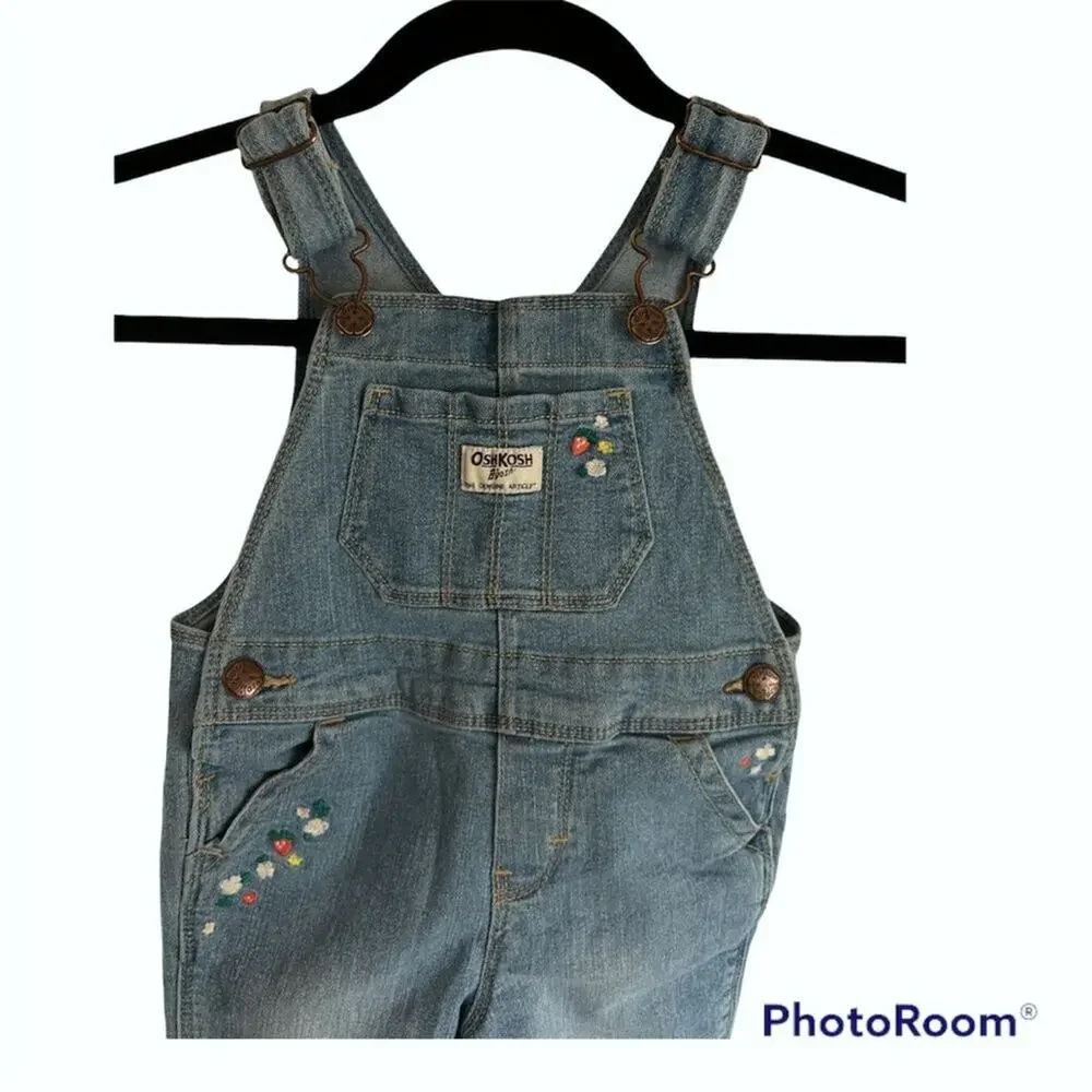 Oshkosh B'gosh girls bib overalls embroidered flowers Denim Size 2T